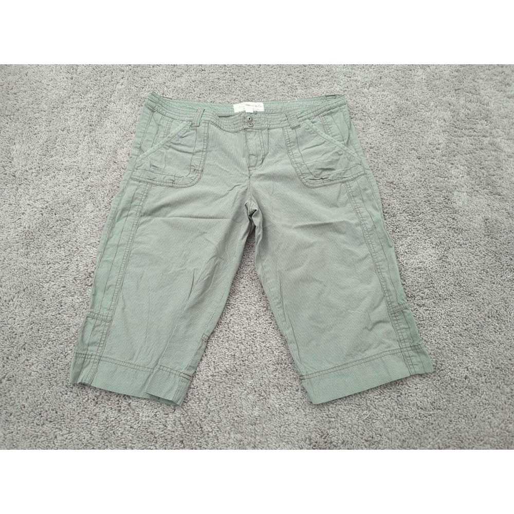 Aeropostale Capri Pants Womens 13/14 Green Striped Mid Rise 100% Cotton Casual